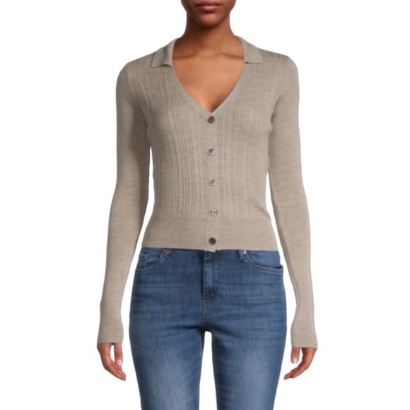 ATM Cardigan Ribbed Merino Wool Fitted Tan Large NWT - Picture 12 of 12